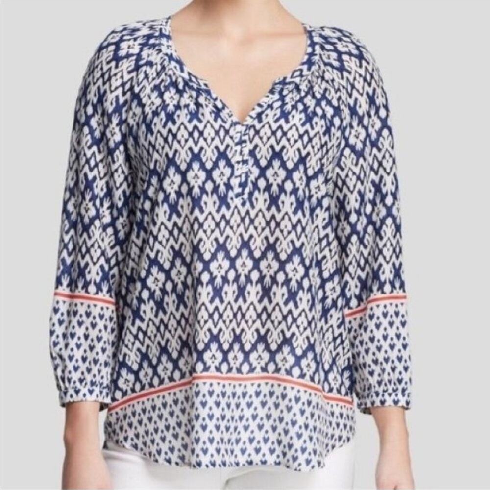 beach lunch lounge Navy & White Patterned Top Size Small EUC